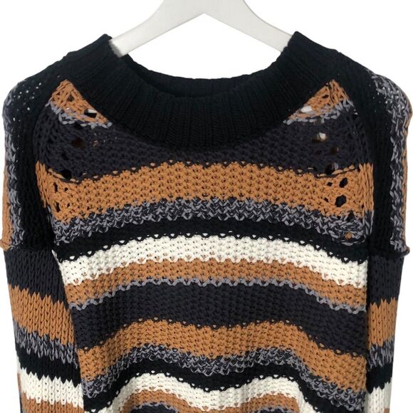 Free People Devon Stripe Crop Sweater Multicolor Medium OB1568915 Open Knit - Picture 6 of 12